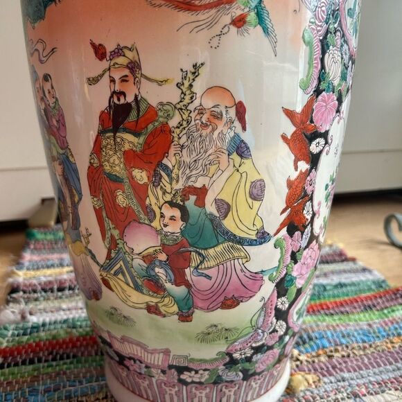 Antique 24" Chinese Famille Rose Large Porcelain Vase 24" Tall - Picture 4 of 16